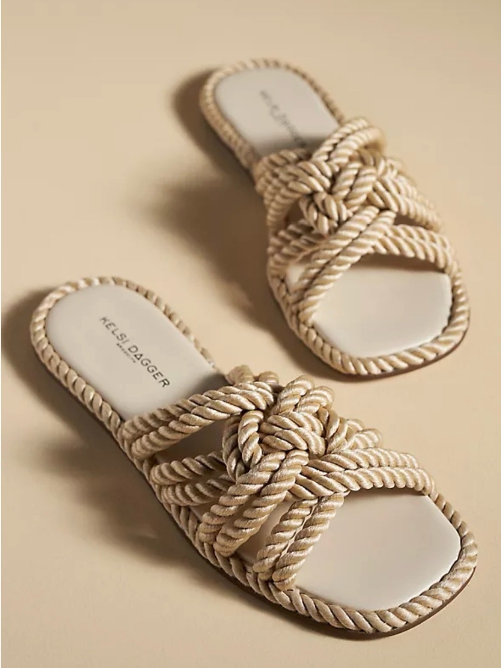 Kelsi Dagger Beige Rope Knot Slide Sandals